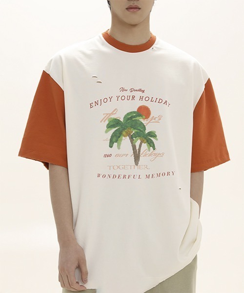 MASONPRINCE(メイソンプリンス)の「バイカラー トロピカルプリント Tシャツ TX22618【DO NOT TAG】(Tシャツ/カットソー・レディース・ブラック/グリーン/オレンジ・S/M/L)」の8枚目の写真