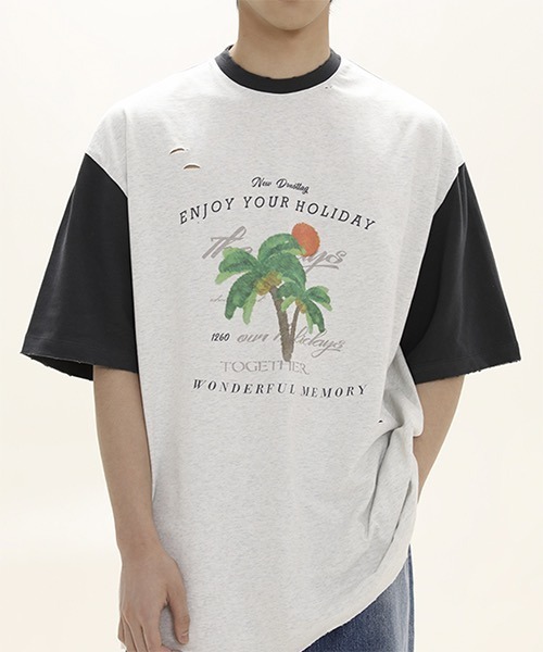 MASONPRINCE(メイソンプリンス)の「バイカラー トロピカルプリント Tシャツ TX22618【DO NOT TAG】(Tシャツ/カットソー・レディース・ブラック/グリーン/オレンジ・S/M/L)」の12枚目の写真