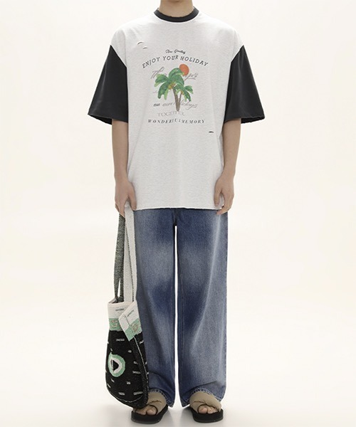 MASONPRINCE(メイソンプリンス)の「バイカラー トロピカルプリント Tシャツ TX22618【DO NOT TAG】(Tシャツ/カットソー・レディース・ブラック/グリーン/オレンジ・S/M/L)」の15枚目の写真