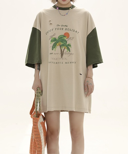 MASONPRINCE(メイソンプリンス)の「バイカラー トロピカルプリント Tシャツ TX22618【DO NOT TAG】(Tシャツ/カットソー・レディース・ブラック/グリーン/オレンジ・S/M/L)」の16枚目の写真