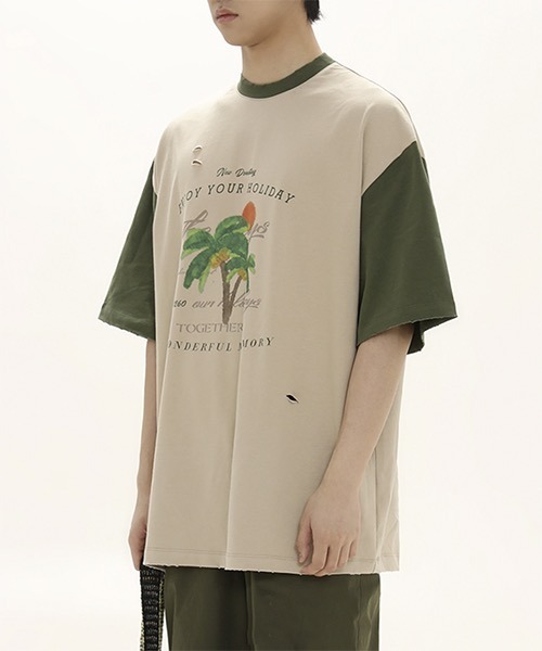 MASONPRINCE(メイソンプリンス)の「バイカラー トロピカルプリント Tシャツ TX22618【DO NOT TAG】(Tシャツ/カットソー・レディース・ブラック/グリーン/オレンジ・S/M/L)」の19枚目の写真
