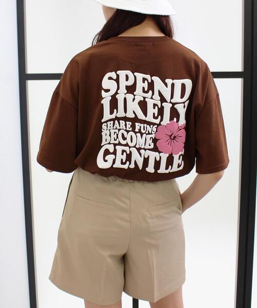 INGNI(イング)の「BACK発泡ハイビスカスロゴTシャツ(Tシャツ/カットソー・レディース・ホワイト×ブルー/ブラック/ホワイト×ピンク/ブラウン・M)」の4枚目の写真