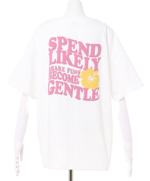 INGNI(イング)の「BACK発泡ハイビスカスロゴTシャツ(Tシャツ/カットソー・レディース・ホワイト×ブルー/ブラック/ホワイト×ピンク/ブラウン・M)」の7枚目の写真