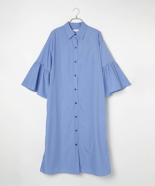 yuw(ユウ)の「フレアスリーブシャツワンピース 157373(ワンピース・レディース・ブラック/ブルー・FREE)」の10枚目の写真