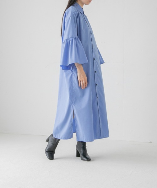 yuw(ユウ)の「フレアスリーブシャツワンピース 157373(ワンピース・レディース・ブラック/ブルー・FREE)」の16枚目の写真