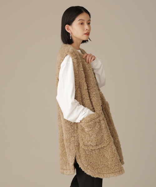 NANO universe(ナノユニバース)の「LB.03/ファーラウンドヘムベスト(ベスト・レディース・ブラウン/ライトグリーン/アイボリー・FREE)」の7枚目の写真