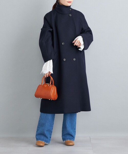 美品❣️SIMPLICITIE ビシュウメルトンフレアーコート ネイビー フリー SHIPS（シップス）の「SUPER170 メルトンコート◇（その他アウター