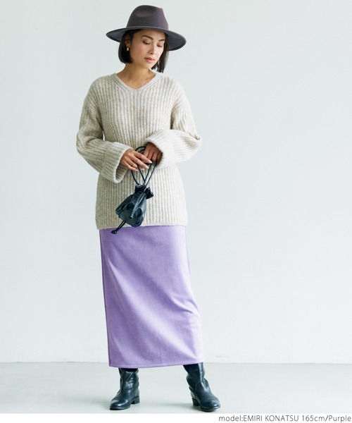 coca（coca）（コカ）の「バックスリットスウェード調スカート（スカート・レディース・チャコールグレー/パープル/アイボリー・ONE SIZE）」の14枚目の写真