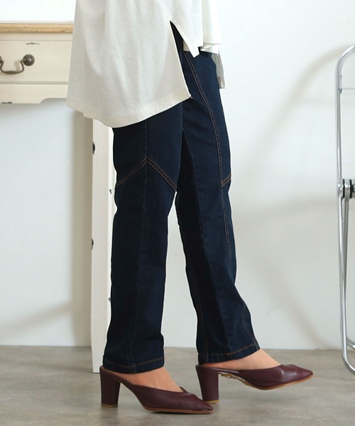ElegChic(エレグシック)の「ウエストリブデニムサルエルパンツ(デニムパンツ・レディース・ネイビー/ワンウォッシュ/ブルー・L/XL/3L/4L/M)」の13枚目の写真