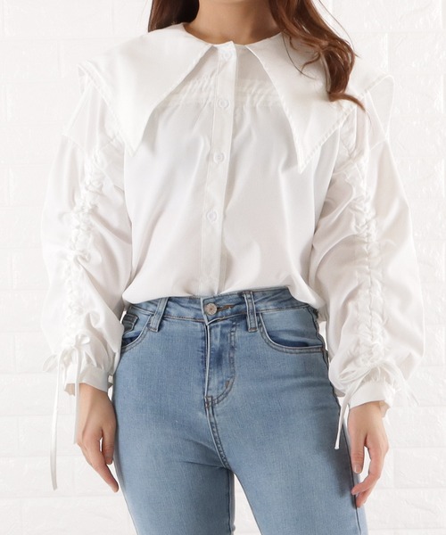 Lace Ladies（レースレディース）の「ビッグカラーフレアチュニックブラウス（シャツ/ブラウス・レディース・ブルー/ブラック/ホワイト・M）」の10枚目の写真