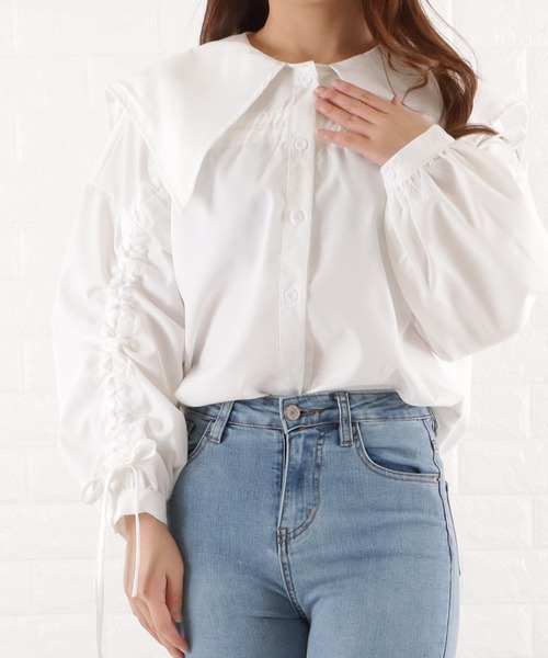 Lace Ladies（レースレディース）の「ビッグカラーフレアチュニックブラウス（シャツ/ブラウス・レディース・ブルー/ブラック/ホワイト・M）」の7枚目の写真