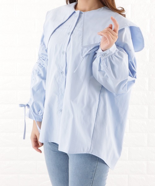 Lace Ladies（レースレディース）の「ビッグカラーフレアチュニックブラウス（シャツ/ブラウス・レディース・ブルー/ブラック/ホワイト・M）」の12枚目の写真