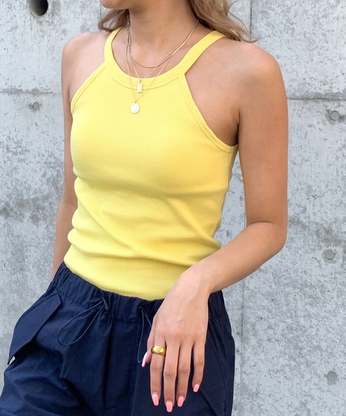 SHAGGIE（シャギー）の「【カップお取り外し可能】ホルターネックリブトップインナー（キャミソール・レディース・イエロー/ホワイト/ブラック・FREE）」の4枚目の写真