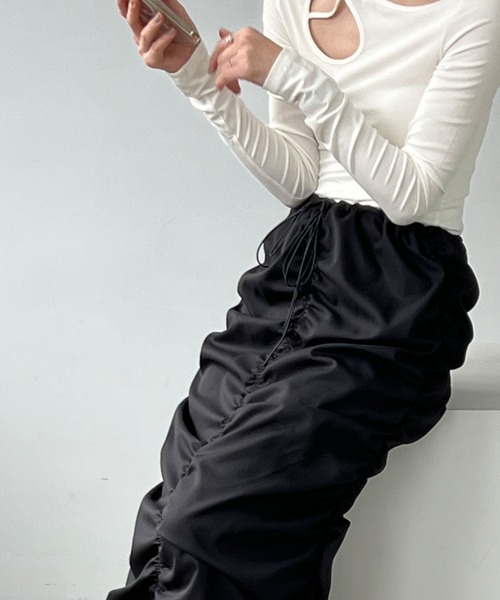 chuclla（チュクラ）の「2wayキャタピラーギャザー イージースカート chw23s020（スカート・レディース・カーキ/ブラック・M/S）」の14枚目の写真