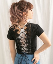 バックセクシー開き半袖カットソー