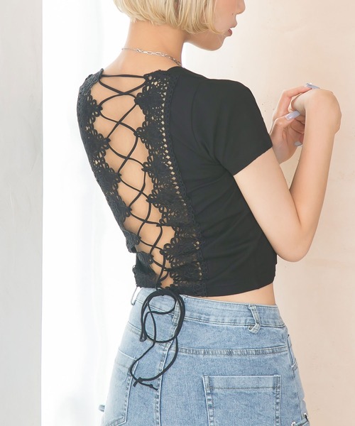 Diable baiser(ディアブルベーゼ)の「バックセクシー開き半袖カットソー(Tシャツ/カットソー・レディース・ブラック/ブルー・MEDIUM/LARGE)」の7枚目の写真