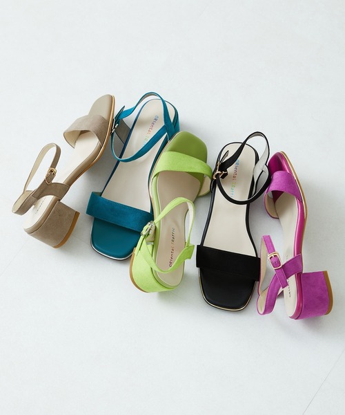 ORiental TRaffic（オリエンタルトラフィック）の「■メタリックラインミドルヒールサンダル/31209（サンダル・レディース・ブルー/ブラック/ピンク/グリーン/ベージュ・SS/S/M/L/LL/3L）」の6枚目の写真