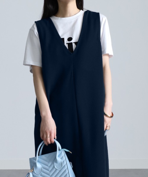 RANAN（ラナン）の「Vネックジャンパースカート　ロング丈（ジャンパースカート・レディース・サンドグレー/ネイビー/ブラック/ベージュ・LL/L/M）」の12枚目の写真