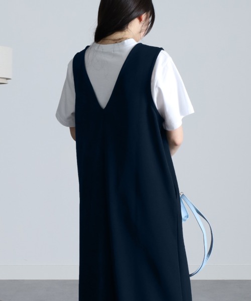 RANAN（ラナン）の「Vネックジャンパースカート　ロング丈（ジャンパースカート・レディース・サンドグレー/ネイビー/ブラック/ベージュ・LL/L/M）」の10枚目の写真