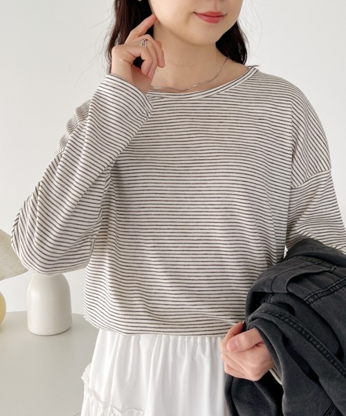 H.Warren（エイチウォーレン）の「ボートネックボーダーロンT（Tシャツ/カットソー・レディース・ブラック/ホワイト/ブラウン・FREE）」の5枚目の写真