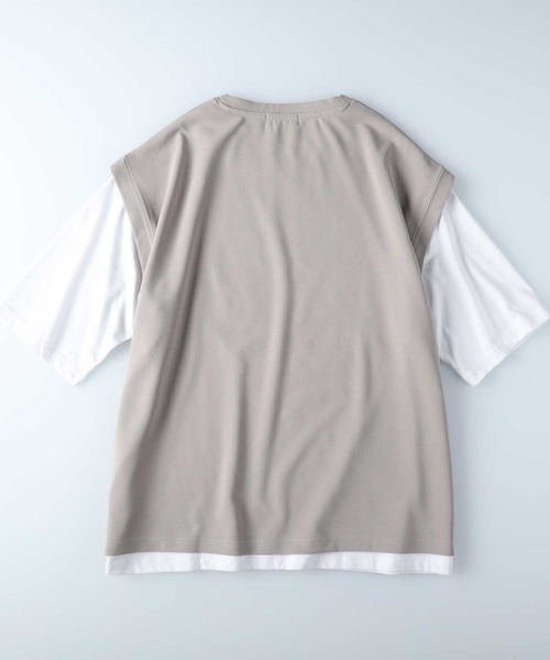 PLUS ONE(プラスワン)の「PLUS ONE(プラスワン)梨地ベストレイヤード(Tシャツ/カットソー・メンズ・ベージュ/ネイビー/グリーン・XL/L/M)」の4枚目の写真