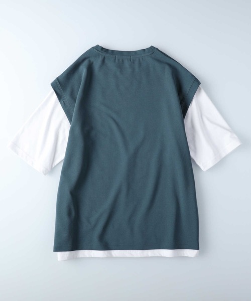PLUS ONE(プラスワン)の「PLUS ONE(プラスワン)梨地ベストレイヤード(Tシャツ/カットソー・メンズ・ベージュ/ネイビー/グリーン・XL/L/M)」の5枚目の写真