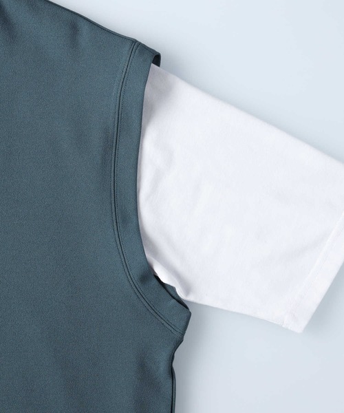 PLUS ONE(プラスワン)の「PLUS ONE(プラスワン)梨地ベストレイヤード(Tシャツ/カットソー・メンズ・ベージュ/ネイビー/グリーン・XL/L/M)」の12枚目の写真