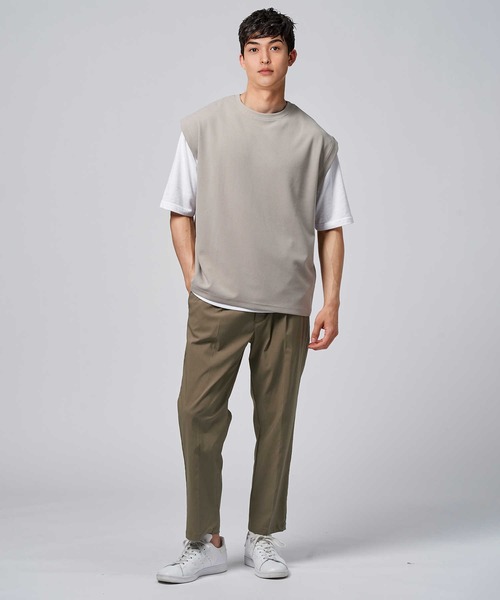 PLUS ONE(プラスワン)の「PLUS ONE(プラスワン)梨地ベストレイヤード(Tシャツ/カットソー・メンズ・ベージュ/ネイビー/グリーン・XL/L/M)」の14枚目の写真
