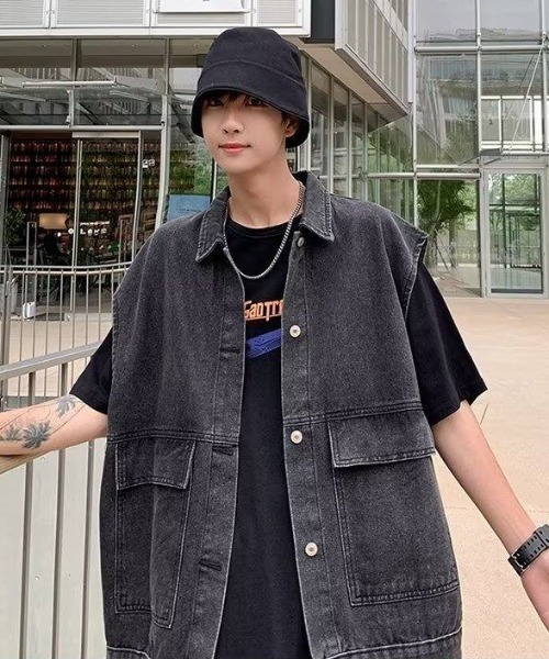 MGV（エムジーヴィー）の「ルーズデニムベスト（ベスト・メンズ・ブラック/ブルー・MEDIUM/LARGE/X-LARGE）」の3枚目の写真