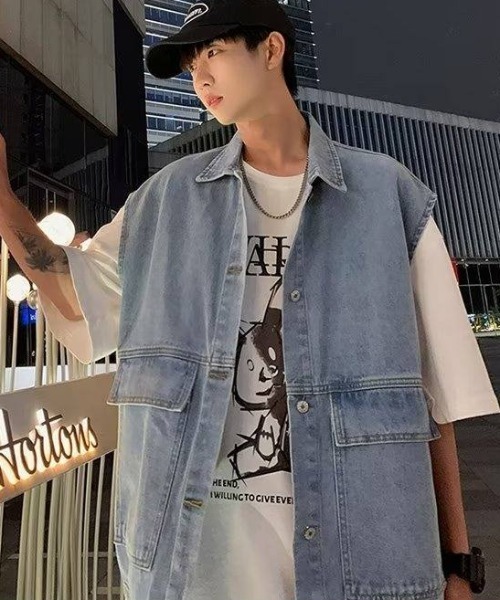 MGV（エムジーヴィー）の「ルーズデニムベスト（ベスト・メンズ・ブラック/ブルー・MEDIUM/LARGE/X-LARGE）」の4枚目の写真