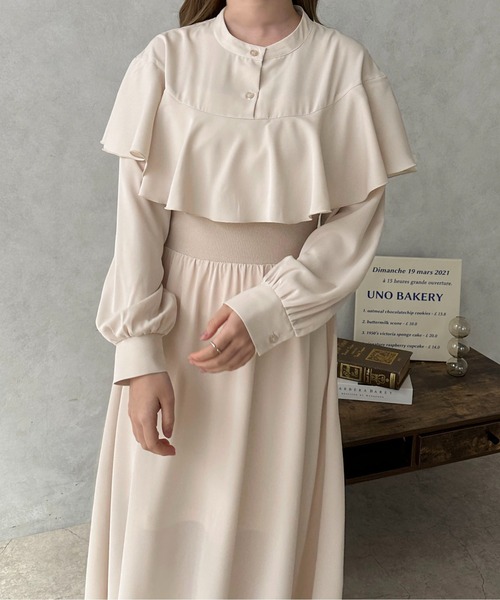 apres jour clair（アプレジュールクレア）の「【apres jour clair】フリルケープワンピース【ZOZOTOWN限定アイテム】（ワンピース・レディース・アイボリー/モカ・フリー/X-LARGE）」の15枚目の写真