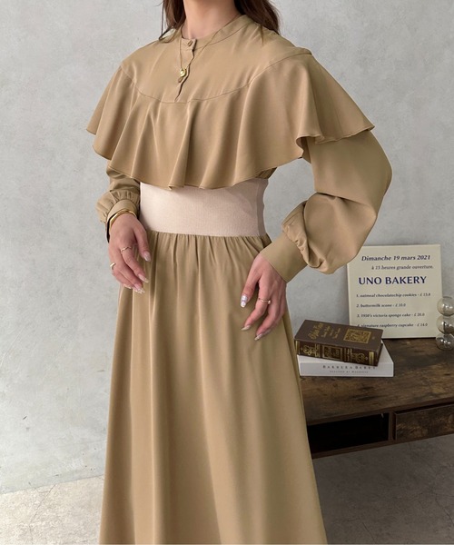 apres jour clair（アプレジュールクレア）の「【apres jour clair】フリルケープワンピース【ZOZOTOWN限定アイテム】（ワンピース・レディース・アイボリー/モカ・フリー/X-LARGE）」の6枚目の写真