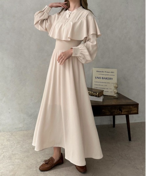 apres jour clair（アプレジュールクレア）の「【apres jour clair】フリルケープワンピース【ZOZOTOWN限定アイテム】（ワンピース・レディース・アイボリー/モカ・フリー/X-LARGE）」の7枚目の写真