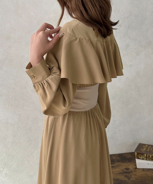 apres jour clair（アプレジュールクレア）の「【apres jour clair】フリルケープワンピース【ZOZOTOWN限定アイテム】（ワンピース・レディース・アイボリー/モカ・フリー/X-LARGE）」の11枚目の写真