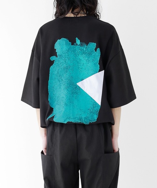 minsobi(ミンソビ)の「スピルドミント半袖Tシャツ バッグデザイン ハーフスリーブカットソー(Tシャツ/カットソー・メンズ・ブラック/ホワイト/ベージュ・FREE)」の3枚目の写真