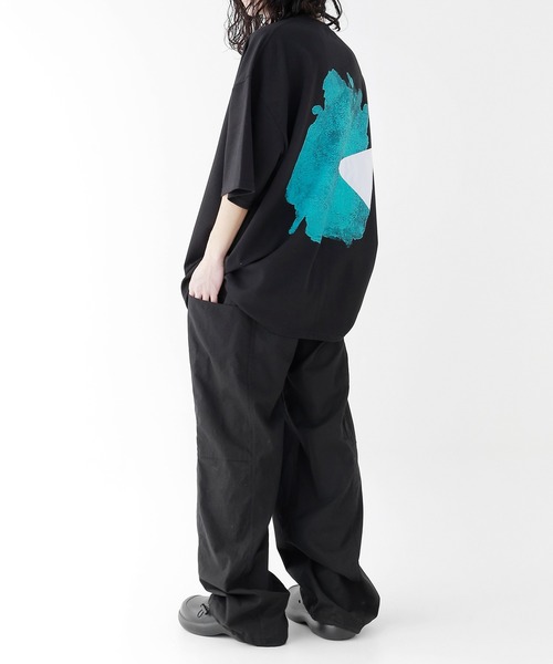 minsobi(ミンソビ)の「スピルドミント半袖Tシャツ バッグデザイン ハーフスリーブカットソー(Tシャツ/カットソー・メンズ・ブラック/ホワイト/ベージュ・FREE)」の5枚目の写真