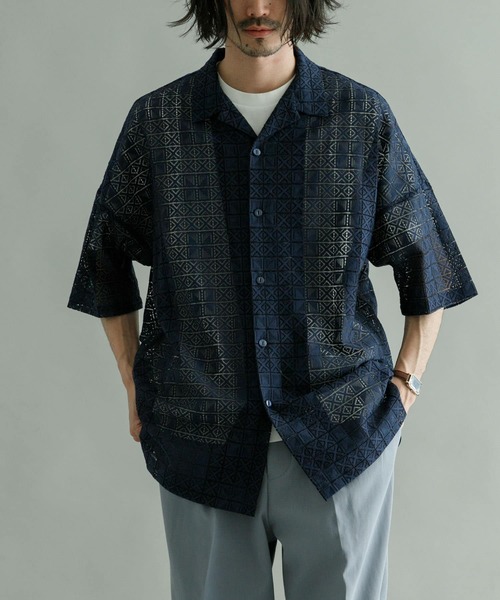URBAN RESEARCH（アーバンリサーチ）の「URBAN RESEARCH iD　レースオープンカラーシャツ（シャツ/ブラウス・メンズ・グリーン/ネイビー/ブラック・MEDIUM/LARGE）」の4枚目の写真