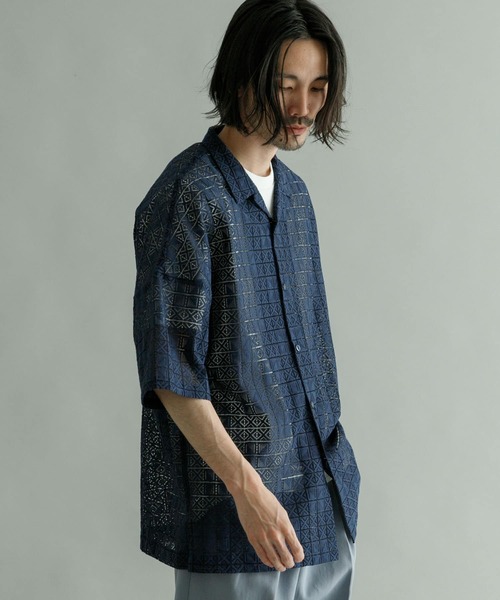URBAN RESEARCH（アーバンリサーチ）の「URBAN RESEARCH iD　レースオープンカラーシャツ（シャツ/ブラウス・メンズ・グリーン/ネイビー/ブラック・MEDIUM/LARGE）」の5枚目の写真