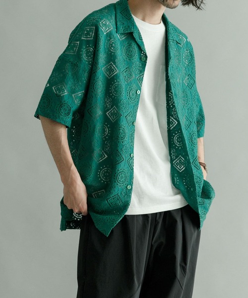 URBAN RESEARCH（アーバンリサーチ）の「URBAN RESEARCH iD　レースオープンカラーシャツ（シャツ/ブラウス・メンズ・グリーン/ネイビー/ブラック・MEDIUM/LARGE）」の12枚目の写真