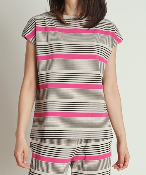 KID BLUE（キッドブルー）の「キッドブルー -23マルチボーダーカノコ -半袖トップス -KRUN363 -kidblue（その他トップス・レディース・ブルー/ピンク・M）」の2枚目の写真