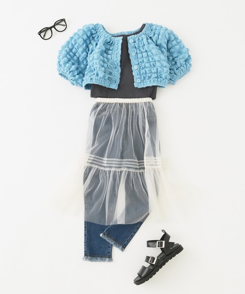 CIAOPANIC TYPY（チャオパニックティピー）の「【KIDS】マルチウェイポップコーンショートカーディガン（カーディガン/ボレロ・キッズ・サックスブルー/グリーン/ブラウン・S/M/L/XL/XXL）」の6枚目の写真