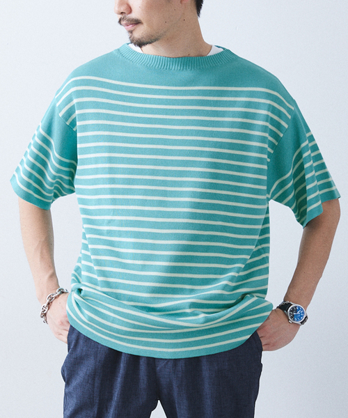 リネンライクMVS ボーダーニット Tシャツ（Tシャツ/カットソー）｜417