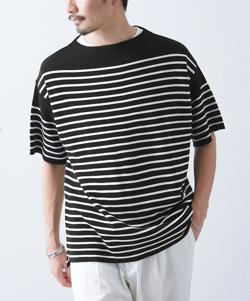 417 EDIFICE(フォーワンセブンエディフィス)の「リネンライクMVS ボーダーニット Tシャツ(Tシャツ/カットソー・メンズ・グレー/ブラック/ピンク系その他/ホワイト/ライトグリーン・MEDIUM/LARGE/X-LARGE)」の3枚目の写真