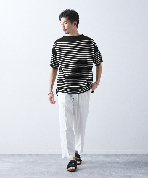 417 EDIFICE(フォーワンセブンエディフィス)の「リネンライクMVS ボーダーニット Tシャツ(Tシャツ/カットソー・メンズ・グレー/ブラック/ピンク系その他/ホワイト/ライトグリーン・MEDIUM/LARGE/X-LARGE)」の6枚目の写真