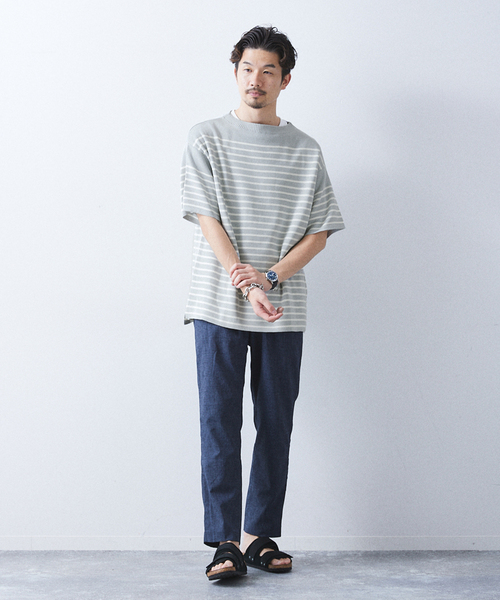 417 EDIFICE(フォーワンセブンエディフィス)の「リネンライクMVS ボーダーニット Tシャツ(Tシャツ/カットソー・メンズ・グレー/ブラック/ピンク系その他/ホワイト/ライトグリーン・MEDIUM/LARGE/X-LARGE)」の7枚目の写真