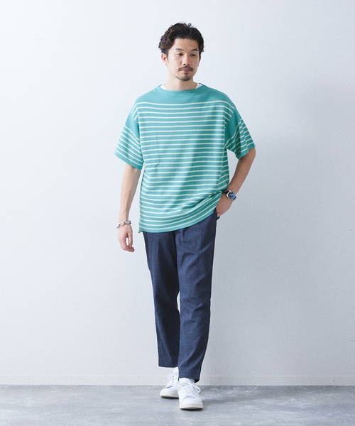 417 EDIFICE(フォーワンセブンエディフィス)の「リネンライクMVS ボーダーニット Tシャツ(Tシャツ/カットソー・メンズ・グレー/ブラック/ピンク系その他/ホワイト/ライトグリーン・MEDIUM/LARGE/X-LARGE)」の8枚目の写真