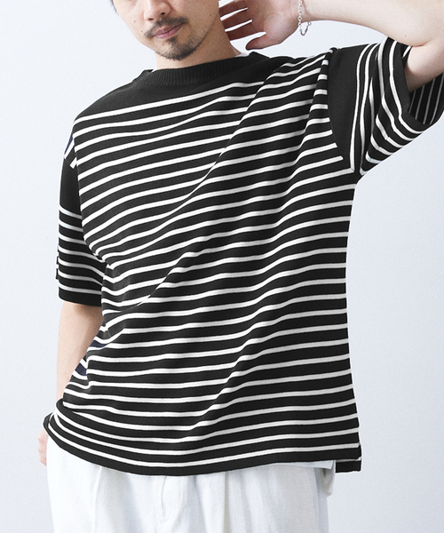 417 EDIFICE(フォーワンセブンエディフィス)の「リネンライクMVS ボーダーニット Tシャツ(Tシャツ/カットソー・メンズ・グレー/ブラック/ピンク系その他/ホワイト/ライトグリーン・MEDIUM/LARGE/X-LARGE)」の10枚目の写真