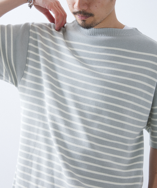 417 EDIFICE(フォーワンセブンエディフィス)の「リネンライクMVS ボーダーニット Tシャツ(Tシャツ/カットソー・メンズ・グレー/ブラック/ピンク系その他/ホワイト/ライトグリーン・MEDIUM/LARGE/X-LARGE)」の13枚目の写真