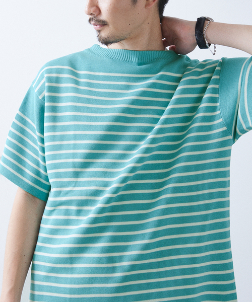 417 EDIFICE(フォーワンセブンエディフィス)の「リネンライクMVS ボーダーニット Tシャツ(Tシャツ/カットソー・メンズ・グレー/ブラック/ピンク系その他/ホワイト/ライトグリーン・MEDIUM/LARGE/X-LARGE)」の15枚目の写真