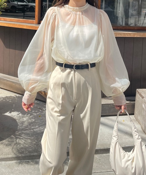 LE MORE（リモア）の「オーガンジーボリュームブラウス（シャツ/ブラウス・レディース・ブラック/アイボリー/ミント・FREE）」の2枚目の写真